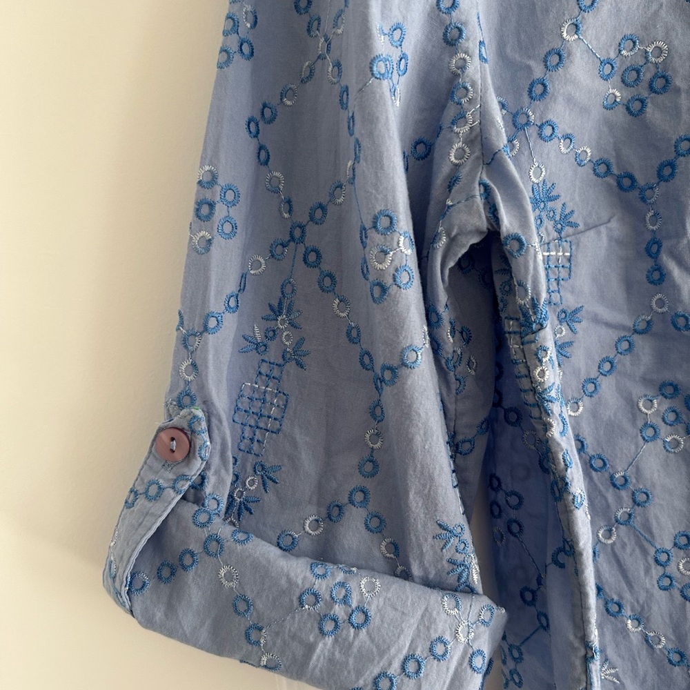 Chicos Embroidered Top Blue Size 4 US 0 Chicos - Picture 6 of 11